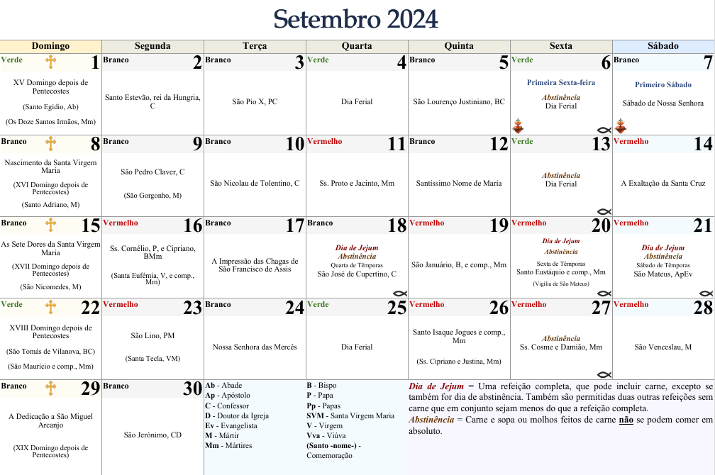 Calendário Litúrgico Tradicional